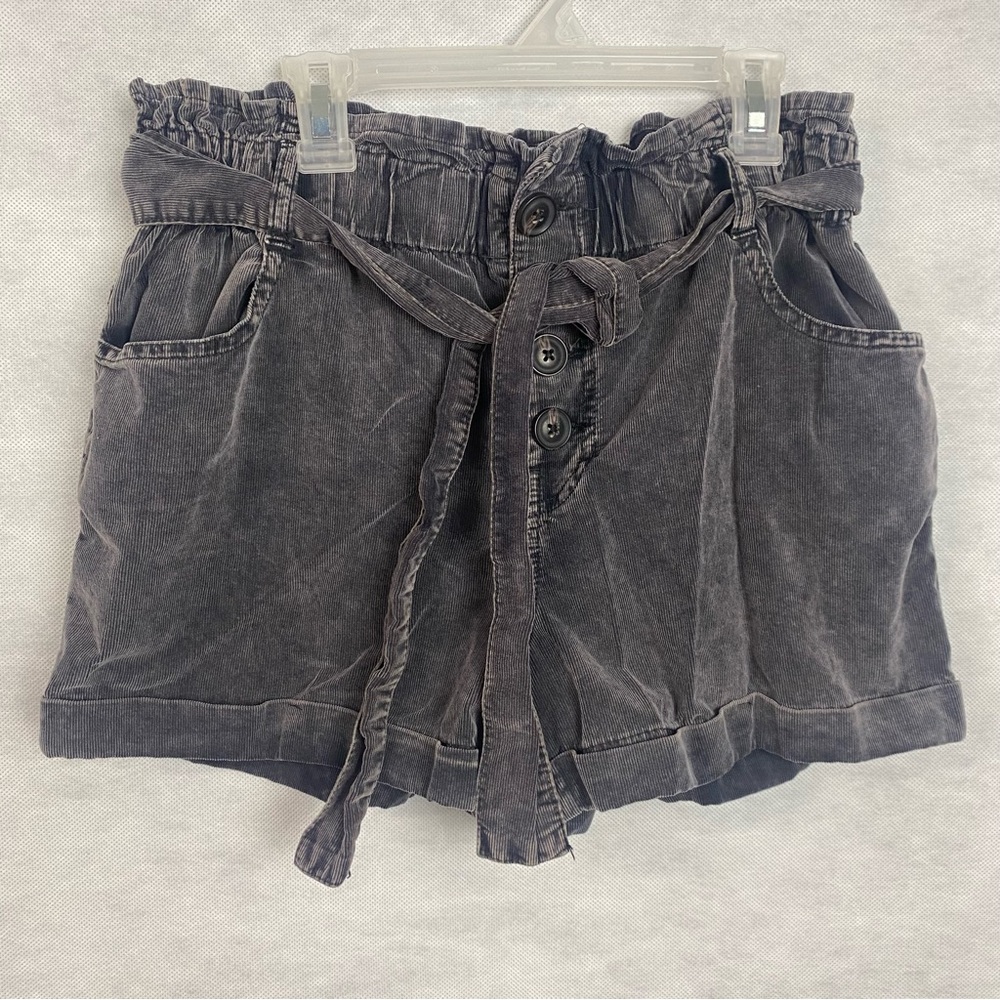 Francesca’s Blue Rain Gray Corduroy Paperbag Hi Waist Shorts Women’s Size XS NWT
